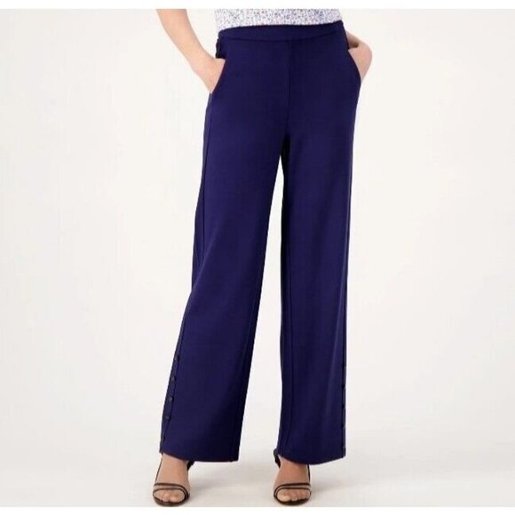 Isaac Mizahi Live! Petite Ponte Pants with Pearl Buttons Dark Navy Petite Small - Picture 1 of 1